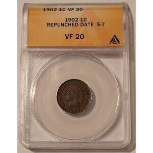 1902 Indian Head Cent RPD S-7 VF20 ANACS